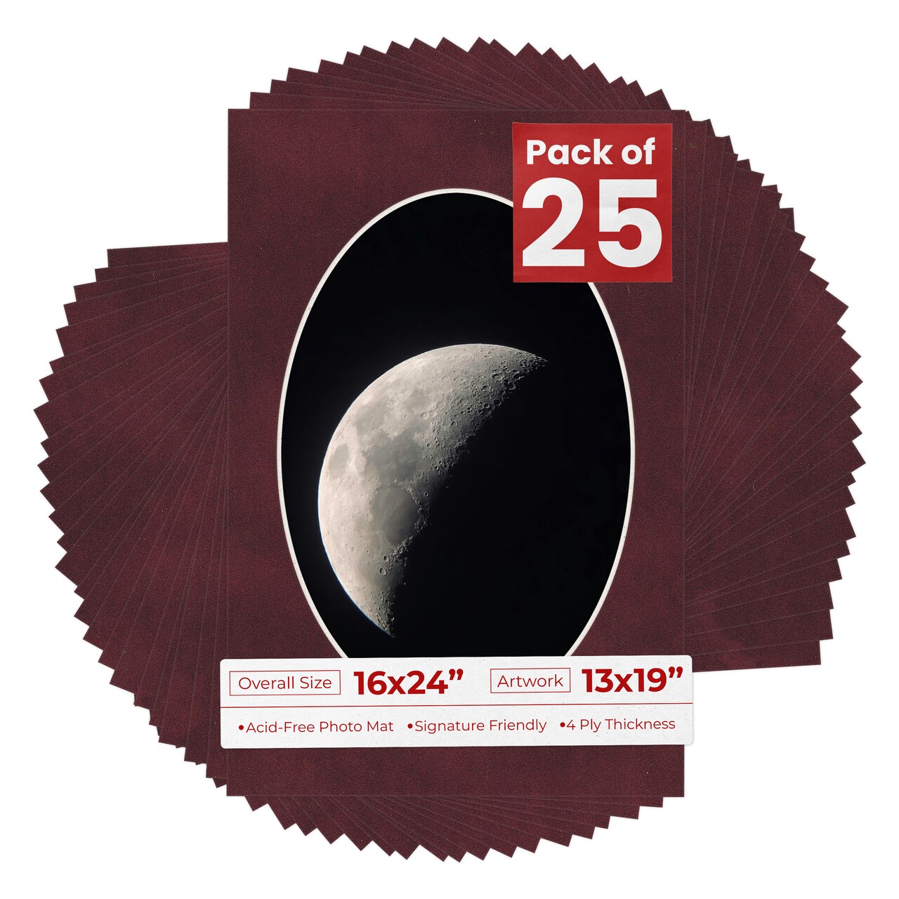 Dark Red Suede Mat Board for 16x24 Frames - Oval Opening for 13x19 Photos